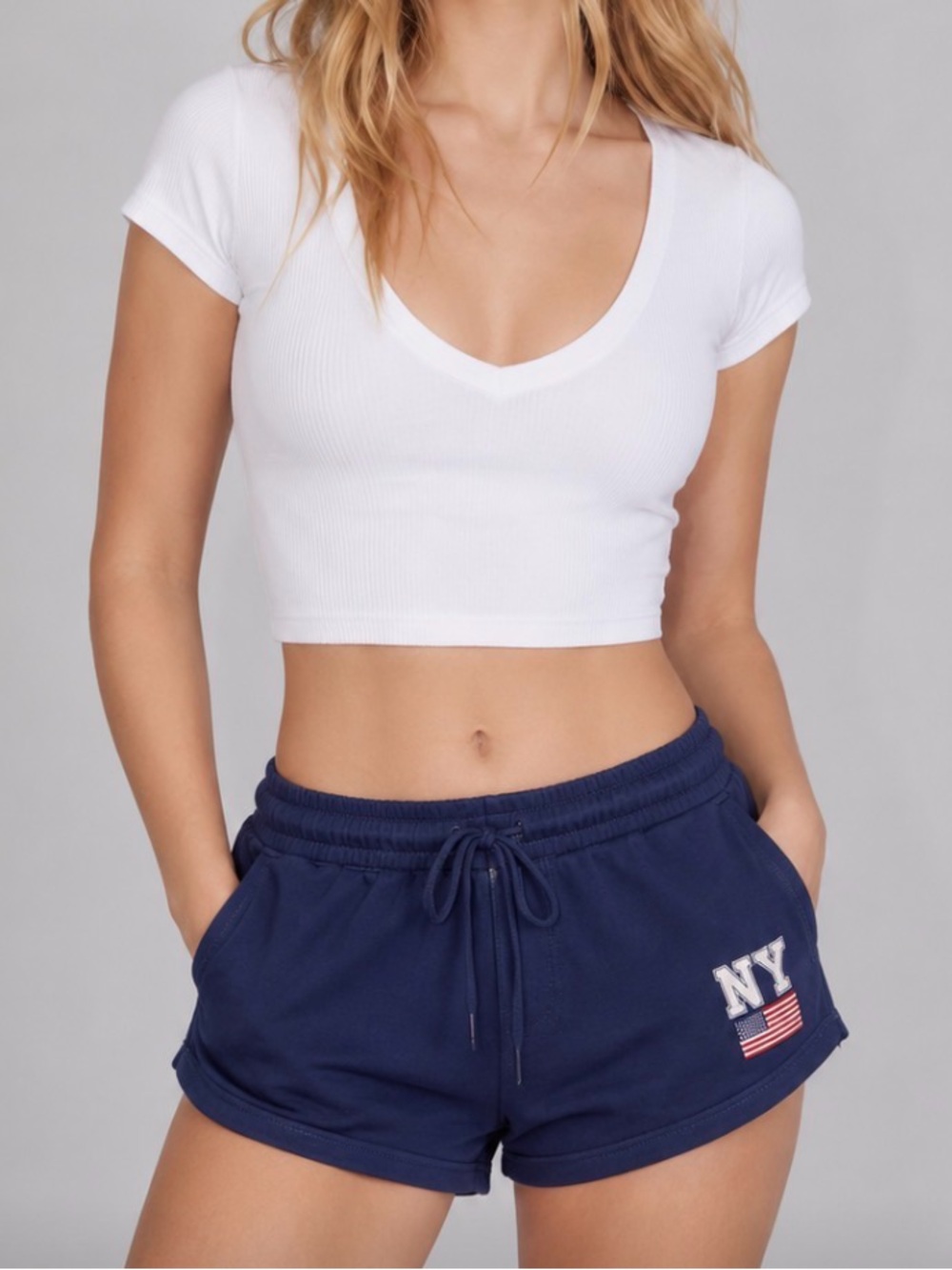 Navy “NY” Women's Athletic Shorts with Drawstring